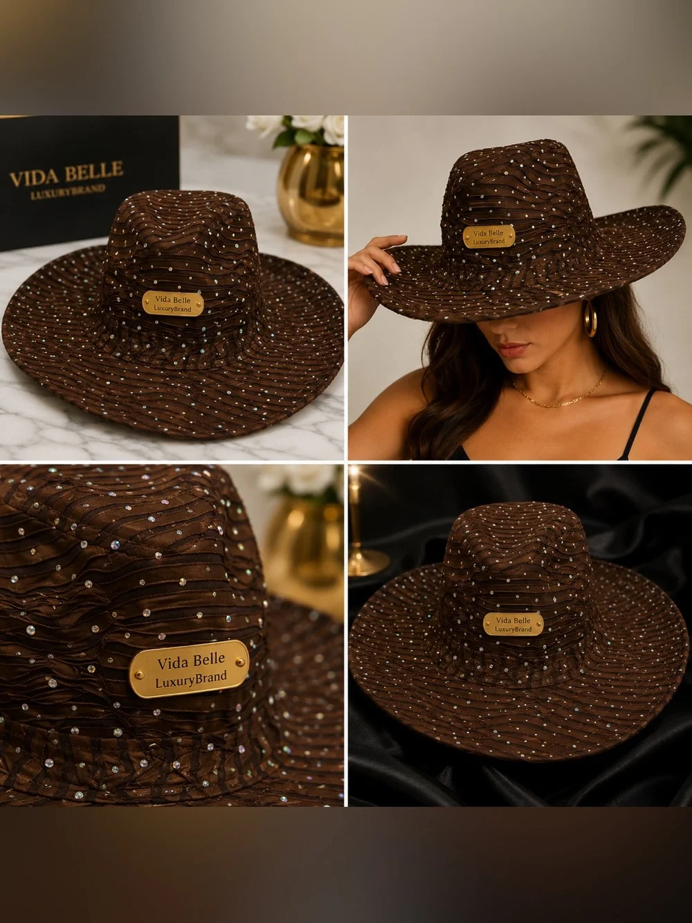 Brown  Sparkle Cowboy Hat for women  ✨